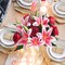 11pcs Artificial Flowers Red Fake Roses and Pink Tiger Lily Fake Valentines Flowers Bouquet for Wedding Bouquet Silk Floral Arrangement Home Table Decor Party Valentine's Day Gift (No Vase)